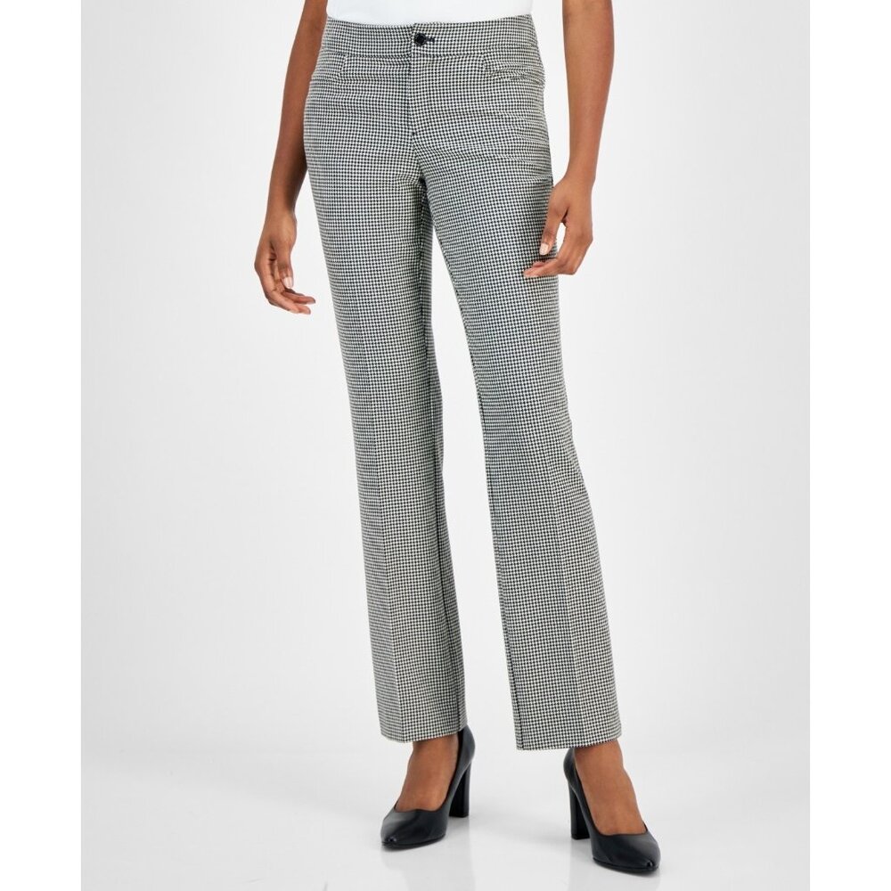 Anne Klein Petite Houndstooth-Print Mid-Rise Bootleg Pants Black Size 10P $99